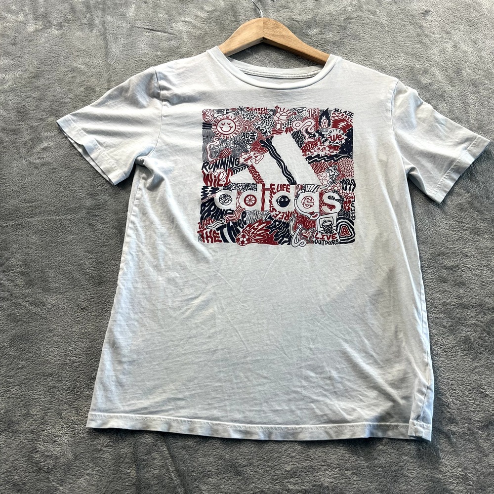 Adidas Graffiti Outdoors Youth Medium 10/12 Graphic T-Shirt Blue Short Sleeve